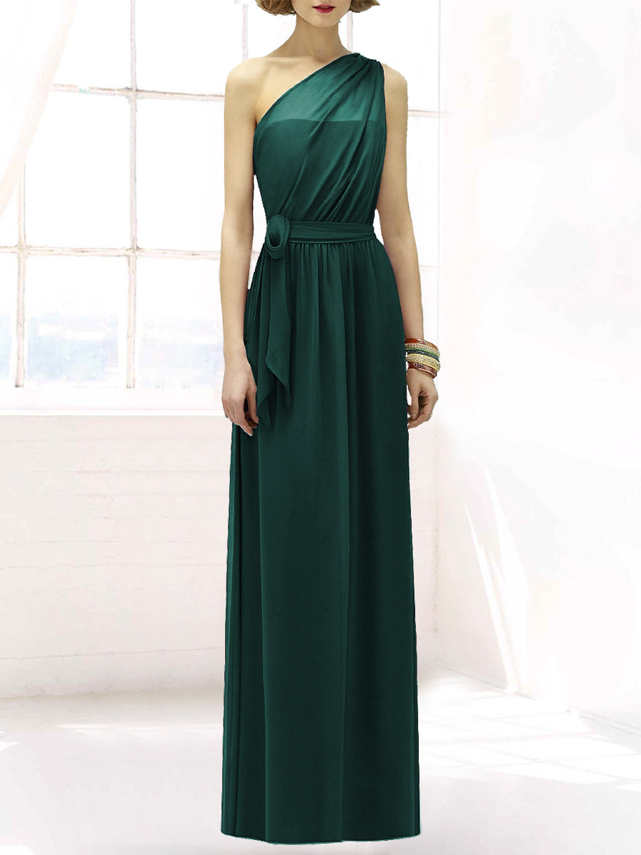 Chiffon Column One Shoulder Sleeveless Bridesmaid Dress-MB50064