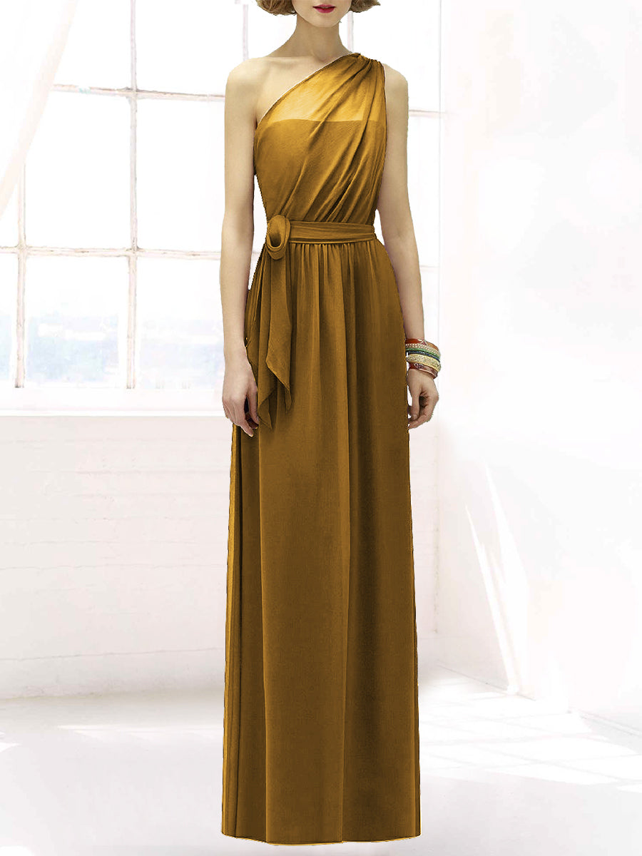 Chiffon Column One Shoulder Sleeveless Bridesmaid Dress-MB50064