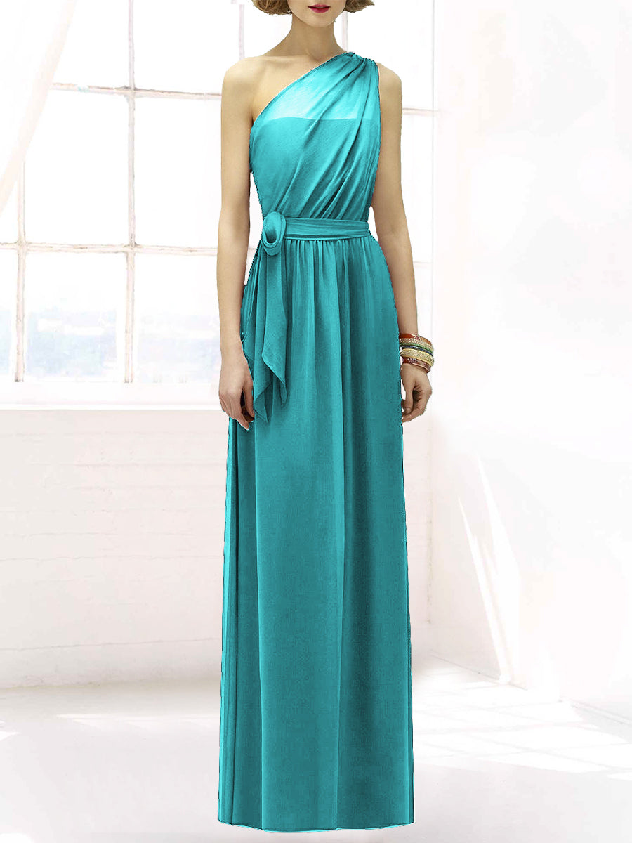 Chiffon Column One Shoulder Sleeveless Bridesmaid Dress-MB50064