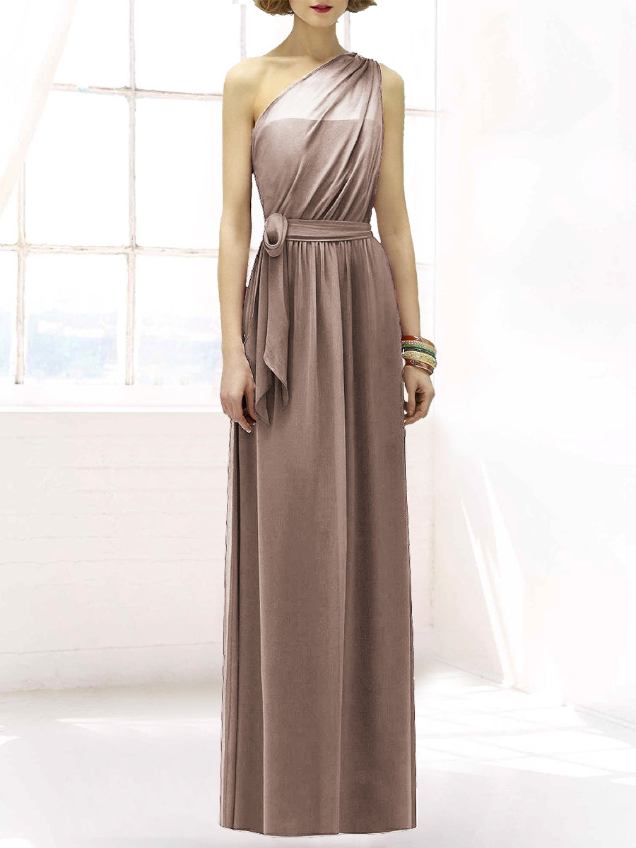 Chiffon Column One Shoulder Sleeveless Bridesmaid Dress-MB50064