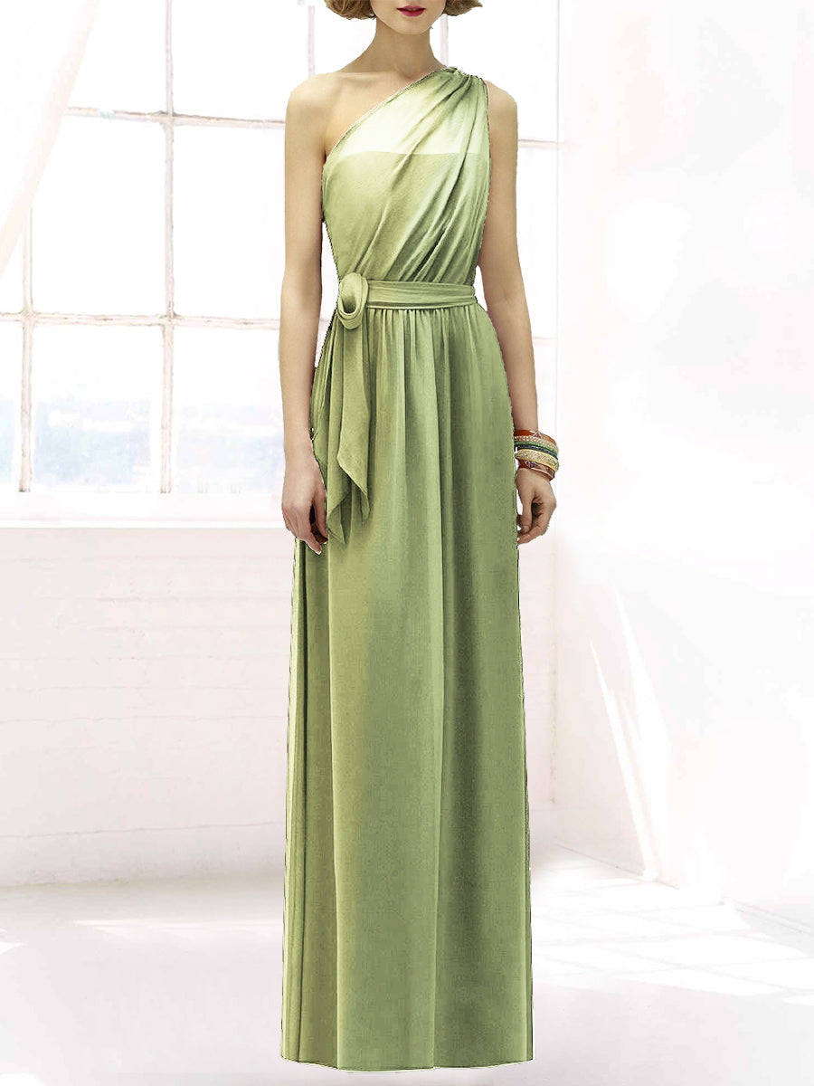 Chiffon Column One Shoulder Sleeveless Bridesmaid Dress-MB50064