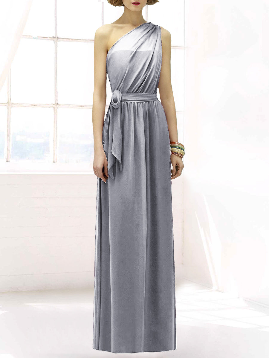 Chiffon Column One Shoulder Sleeveless Bridesmaid Dress-MB50064