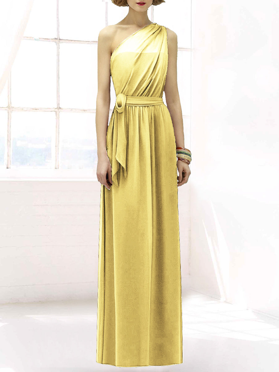 Chiffon Column One Shoulder Sleeveless Bridesmaid Dress-MB50064