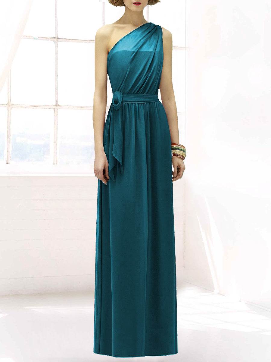 Chiffon Column One Shoulder Sleeveless Bridesmaid Dress-MB50064