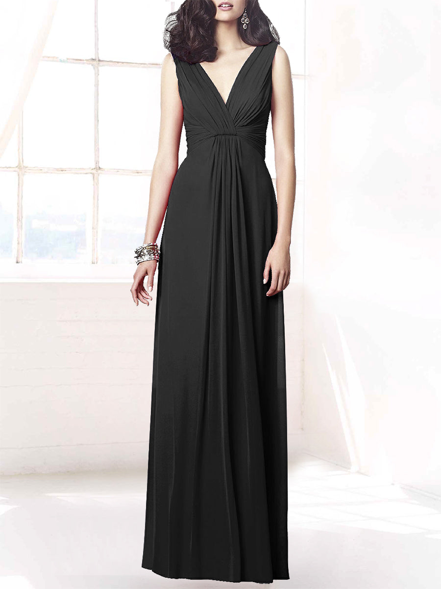 Chiffon Column V-Neck Sleeveless Bridesmaid Dress-MB50068