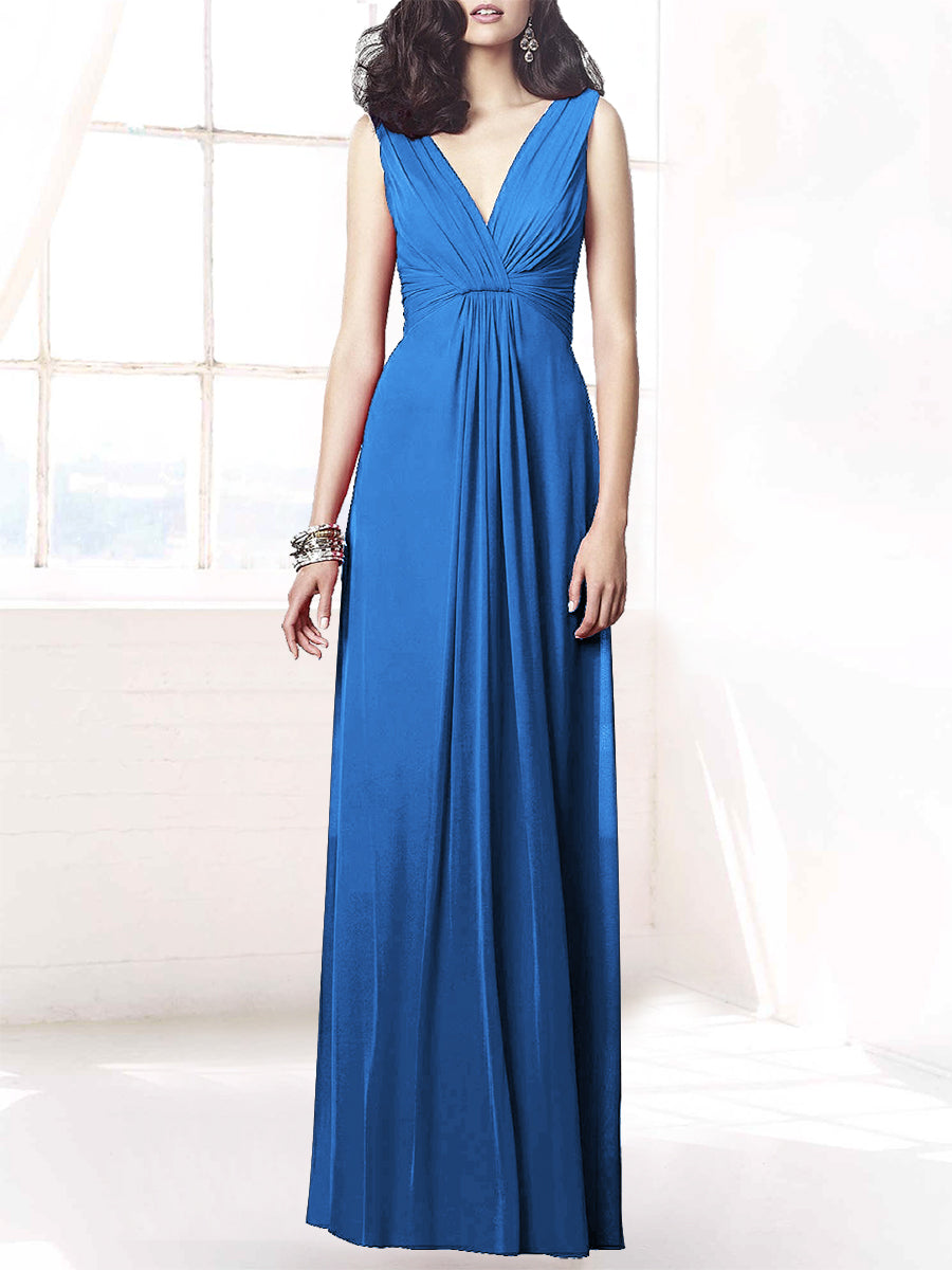 Chiffon Column V-Neck Sleeveless Bridesmaid Dress-MB50068