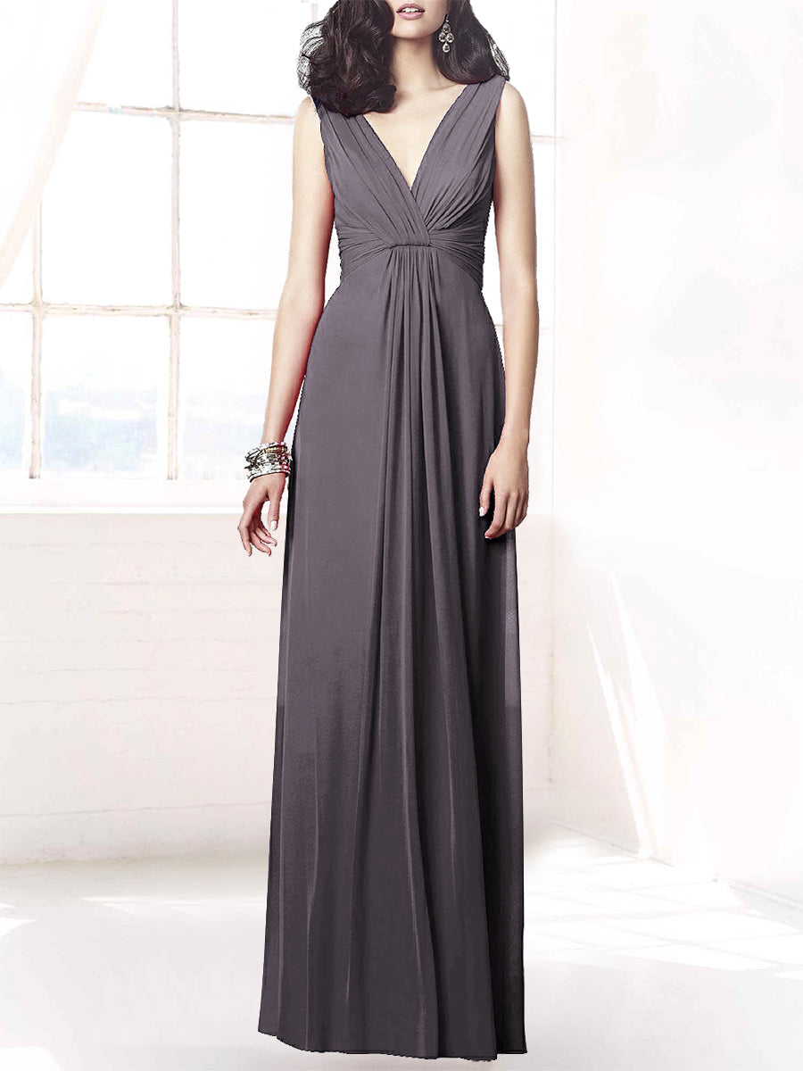 Chiffon Column V-Neck Sleeveless Bridesmaid Dress-MB50068