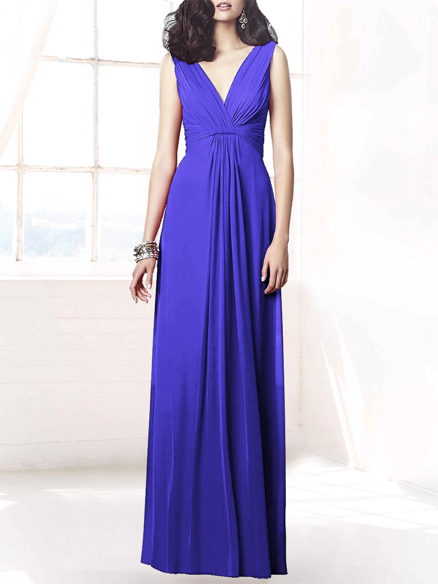 Chiffon Column V-Neck Sleeveless Bridesmaid Dress-MB50068