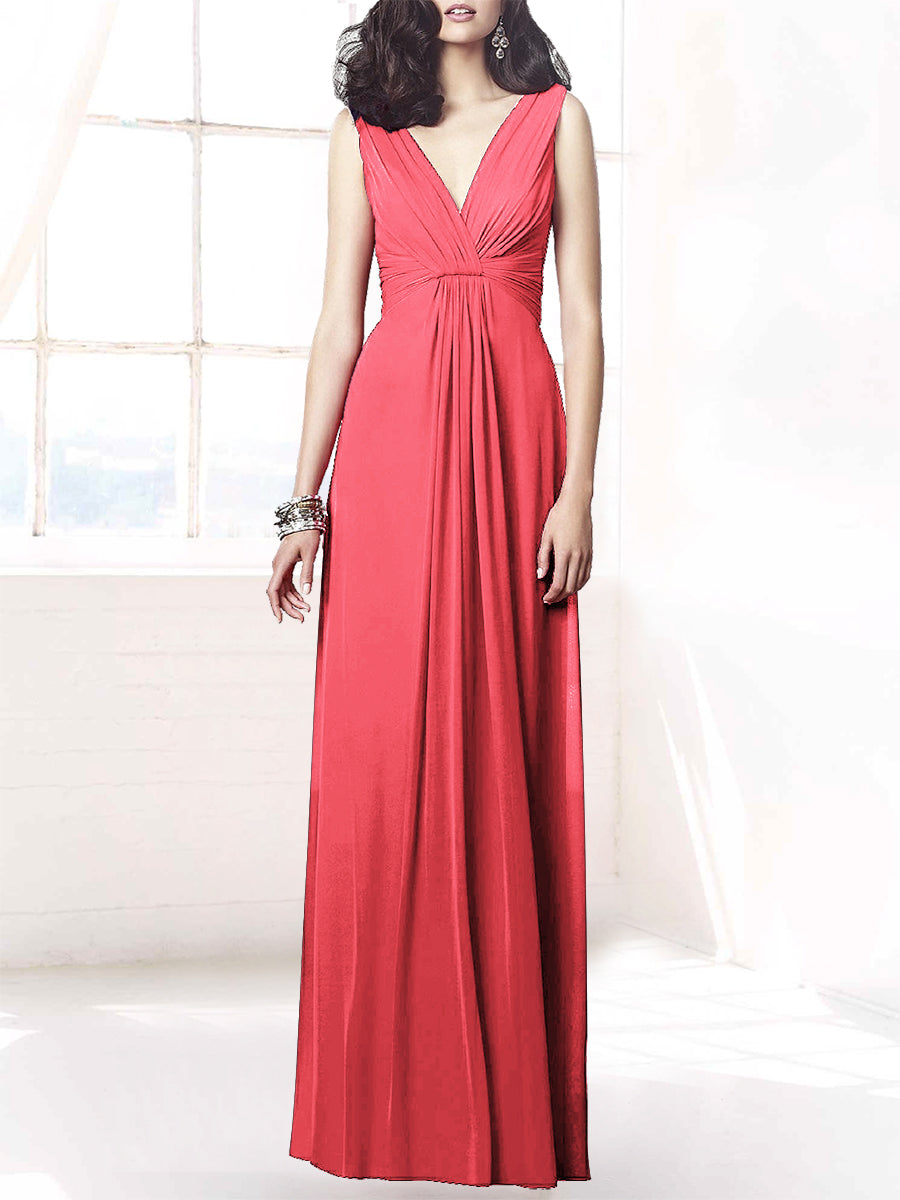 Chiffon Column V-Neck Sleeveless Bridesmaid Dress-MB50068