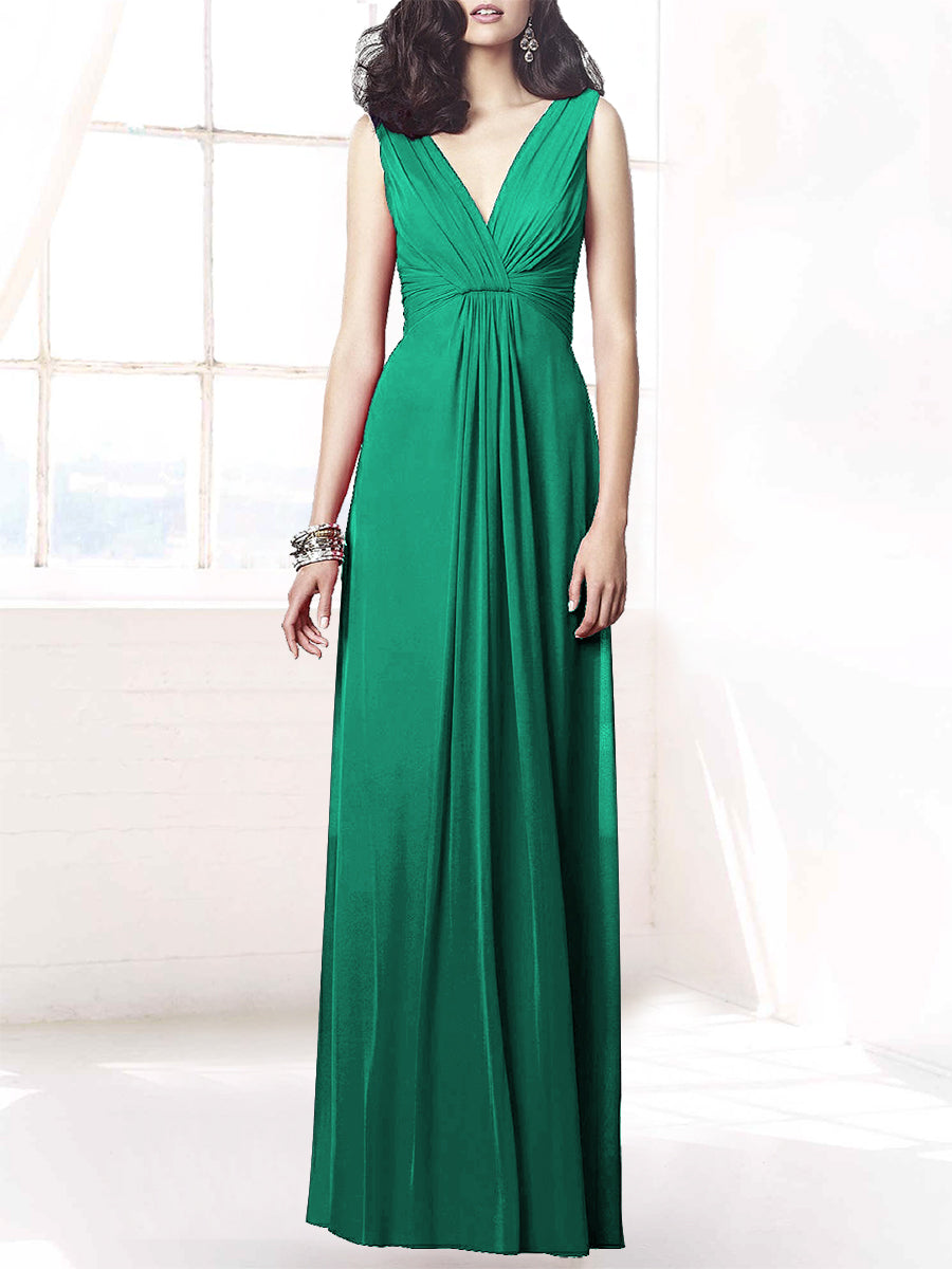 Chiffon Column V-Neck Sleeveless Bridesmaid Dress-MB50068