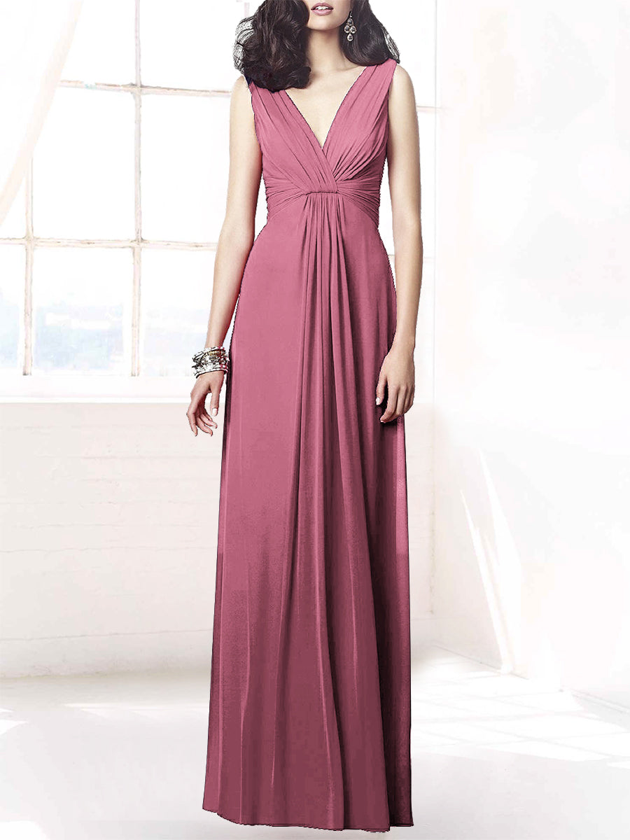 Chiffon Column V-Neck Sleeveless Bridesmaid Dress-MB50068