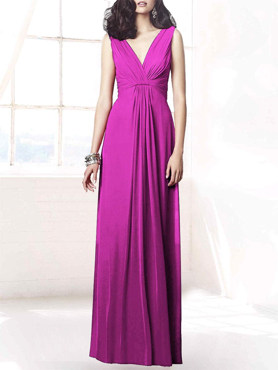 Chiffon Column V-Neck Sleeveless Bridesmaid Dress-MB50068