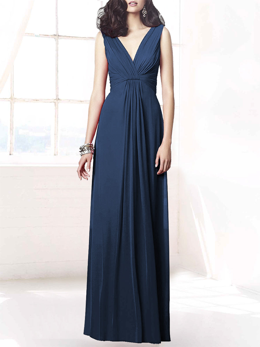 Chiffon Column V-Neck Sleeveless Bridesmaid Dress-MB50068