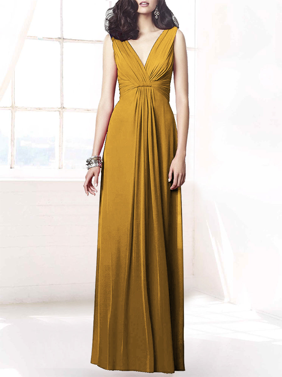 Chiffon Column V-Neck Sleeveless Bridesmaid Dress-MB50068