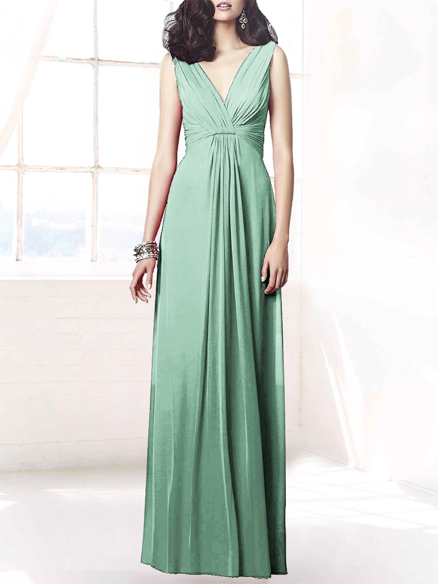 Chiffon Column V-Neck Sleeveless Bridesmaid Dress-MB50068