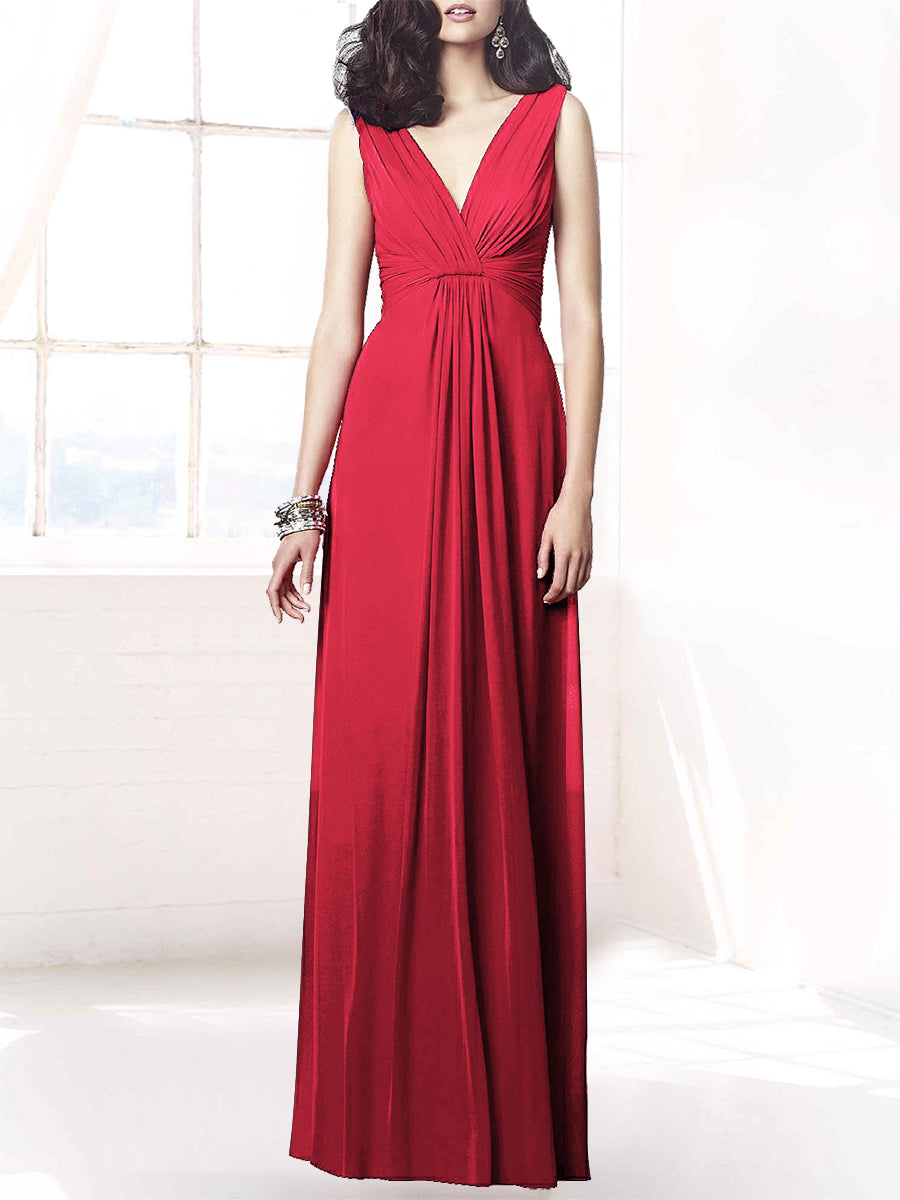 Chiffon Column V-Neck Sleeveless Bridesmaid Dress-MB50068