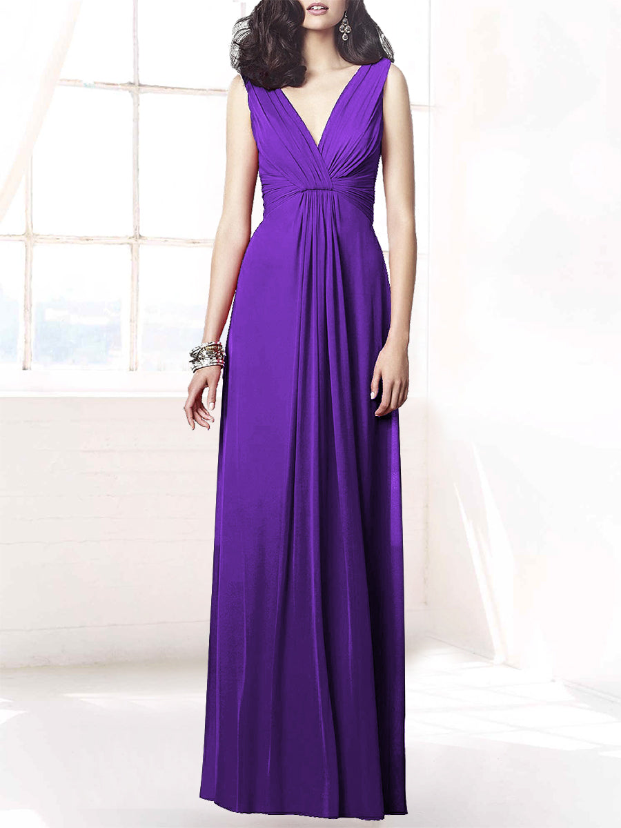 Chiffon Column V-Neck Sleeveless Bridesmaid Dress-MB50068