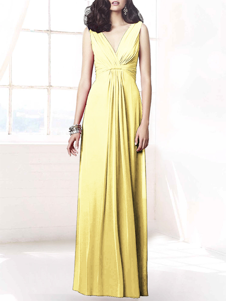 Chiffon Column V-Neck Sleeveless Bridesmaid Dress-MB50068