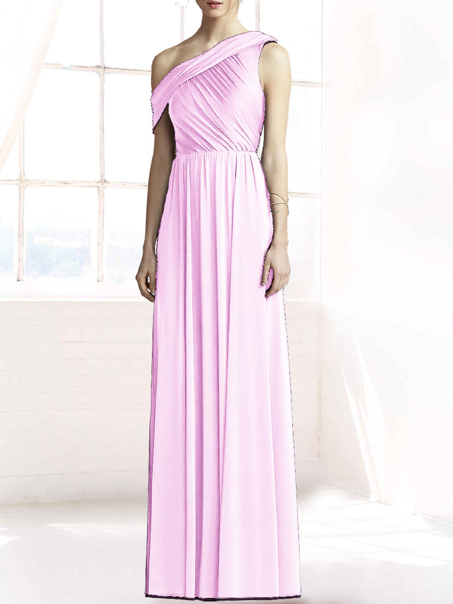 Chiffon Column One Shoulder Sleeveless Bridesmaid Dress-MB50074