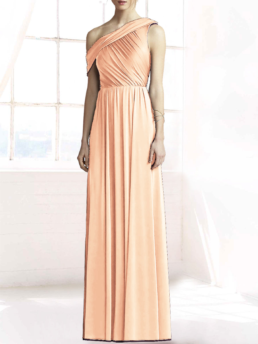 Chiffon Column One Shoulder Sleeveless Bridesmaid Dress-MB50074