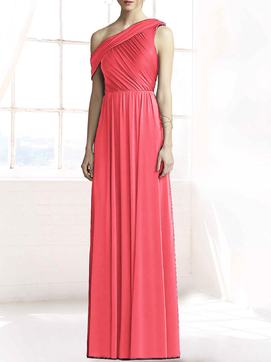 Chiffon Column One Shoulder Sleeveless Bridesmaid Dress-MB50074