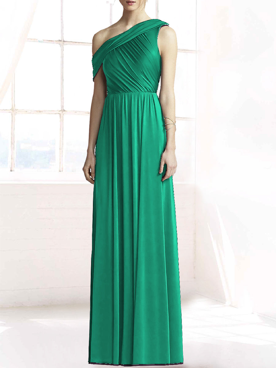 Chiffon Column One Shoulder Sleeveless Bridesmaid Dress-MB50074