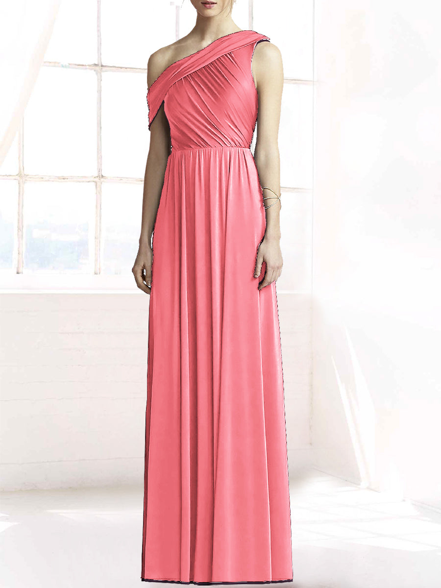 Chiffon Column One Shoulder Sleeveless Bridesmaid Dress-MB50074