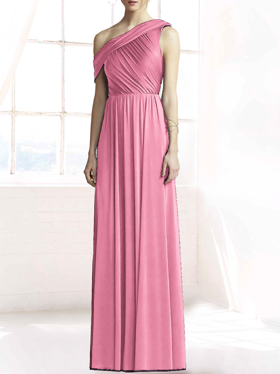 Chiffon Column One Shoulder Sleeveless Bridesmaid Dress-MB50074