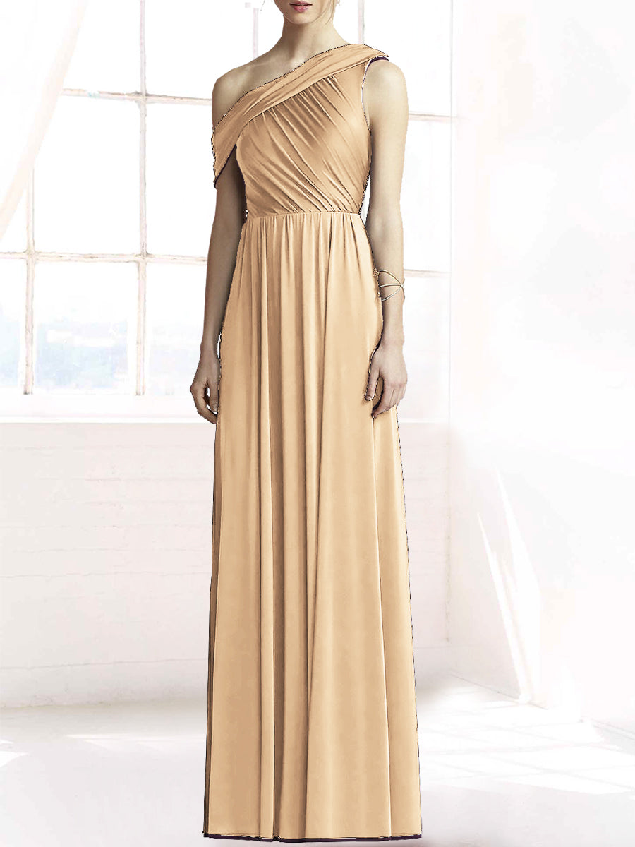 Chiffon Column One Shoulder Sleeveless Bridesmaid Dress-MB50074