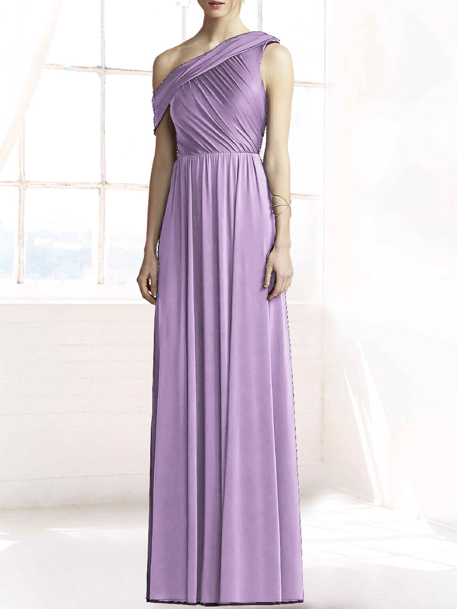 Chiffon Column One Shoulder Sleeveless Bridesmaid Dress-MB50074