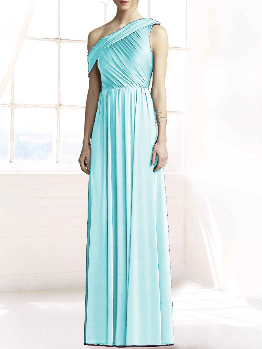 Chiffon Column One Shoulder Sleeveless Bridesmaid Dress-MB50074