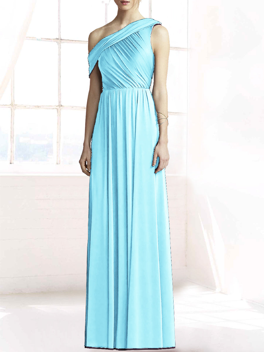 Chiffon Column One Shoulder Sleeveless Bridesmaid Dress-MB50074