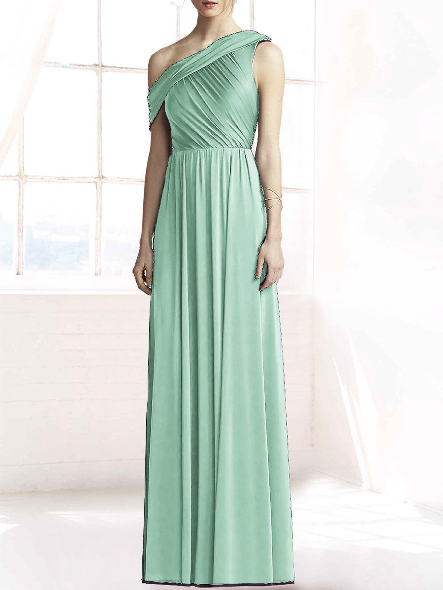 Chiffon Column One Shoulder Sleeveless Bridesmaid Dress-MB50074