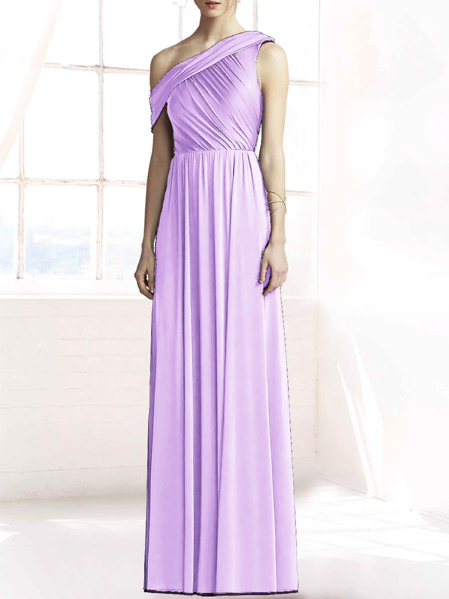 Chiffon Column One Shoulder Sleeveless Bridesmaid Dress-MB50074