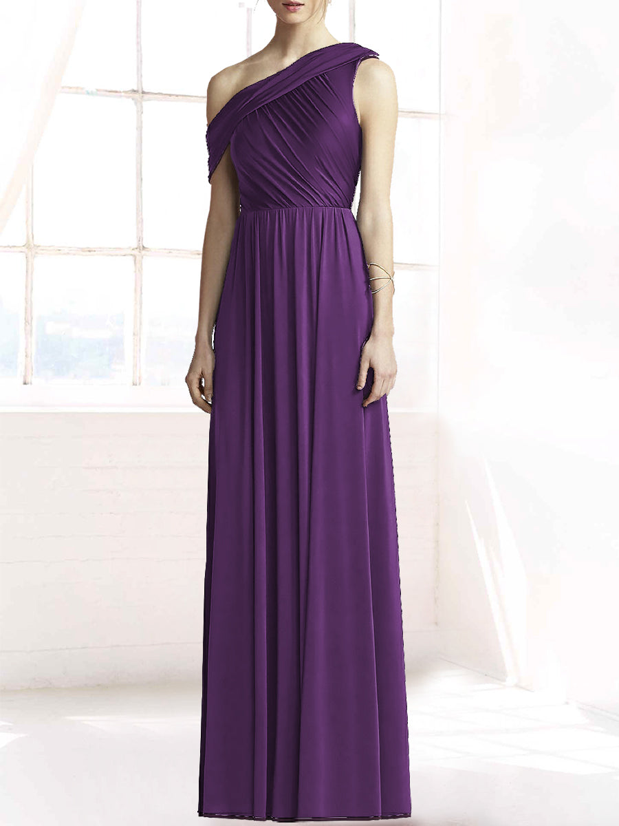 Chiffon Column One Shoulder Sleeveless Bridesmaid Dress-MB50074