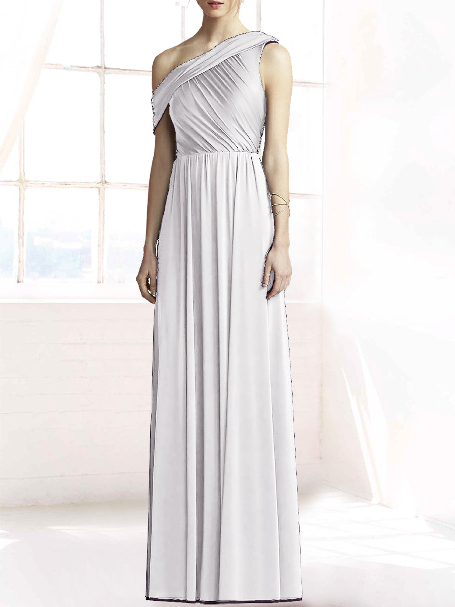 Chiffon Column One Shoulder Sleeveless Bridesmaid Dress-MB50074