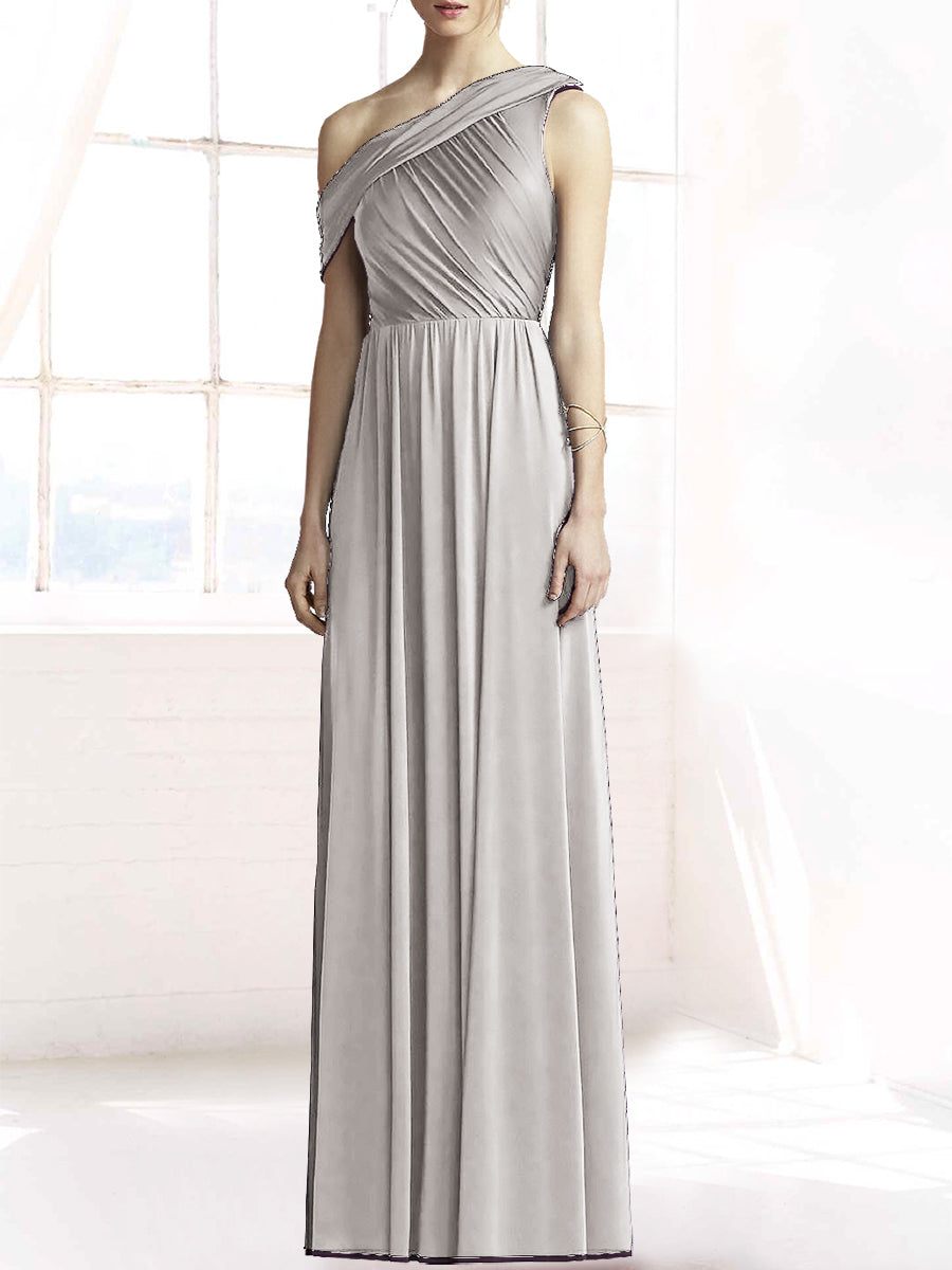 Chiffon Column One Shoulder Sleeveless Bridesmaid Dress-MB50074