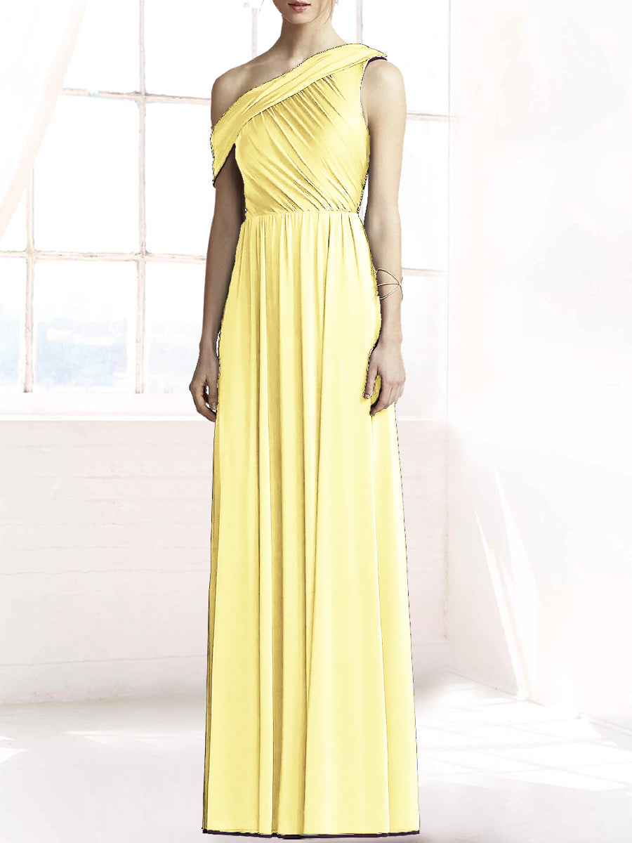 Chiffon Column One Shoulder Sleeveless Bridesmaid Dress-MB50074