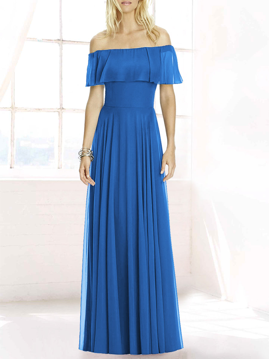 Chiffon Column Off the Shoulder Sleeveless Bridesmaid Dress-MB50084