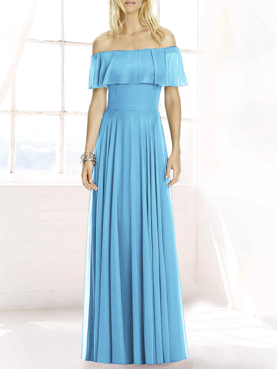 Chiffon Column Off the Shoulder Sleeveless Bridesmaid Dress-MB50084