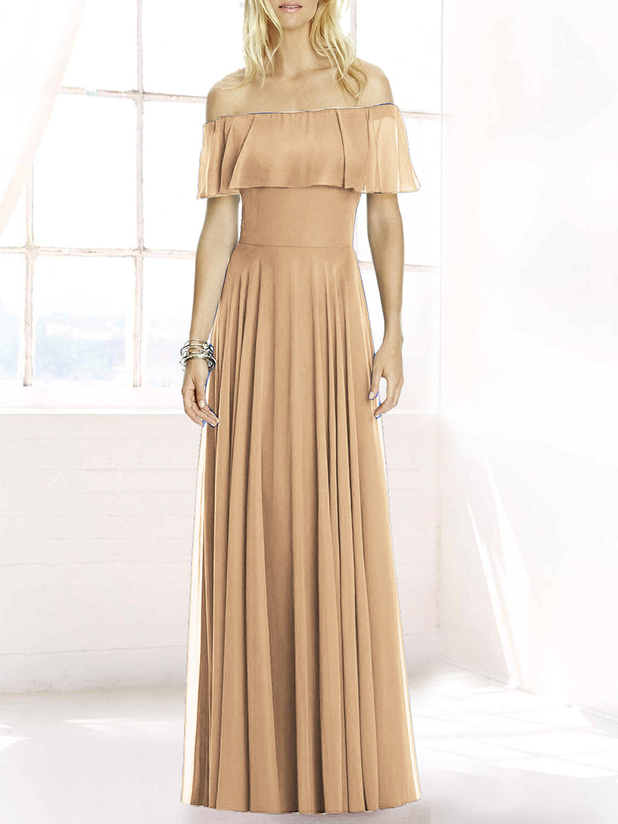 Chiffon Column Off the Shoulder Sleeveless Bridesmaid Dress-MB50084