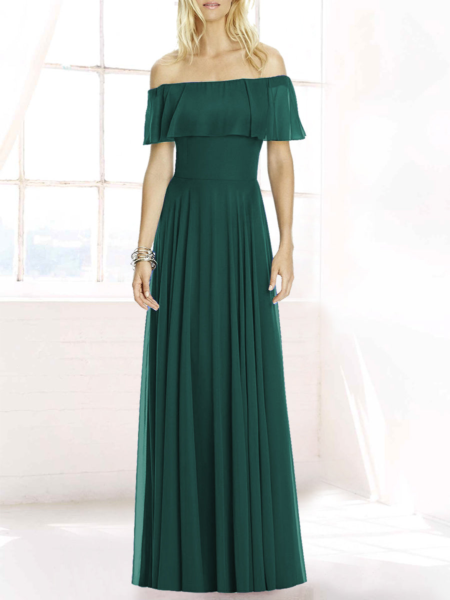 Chiffon Column Off the Shoulder Sleeveless Bridesmaid Dress-MB50084