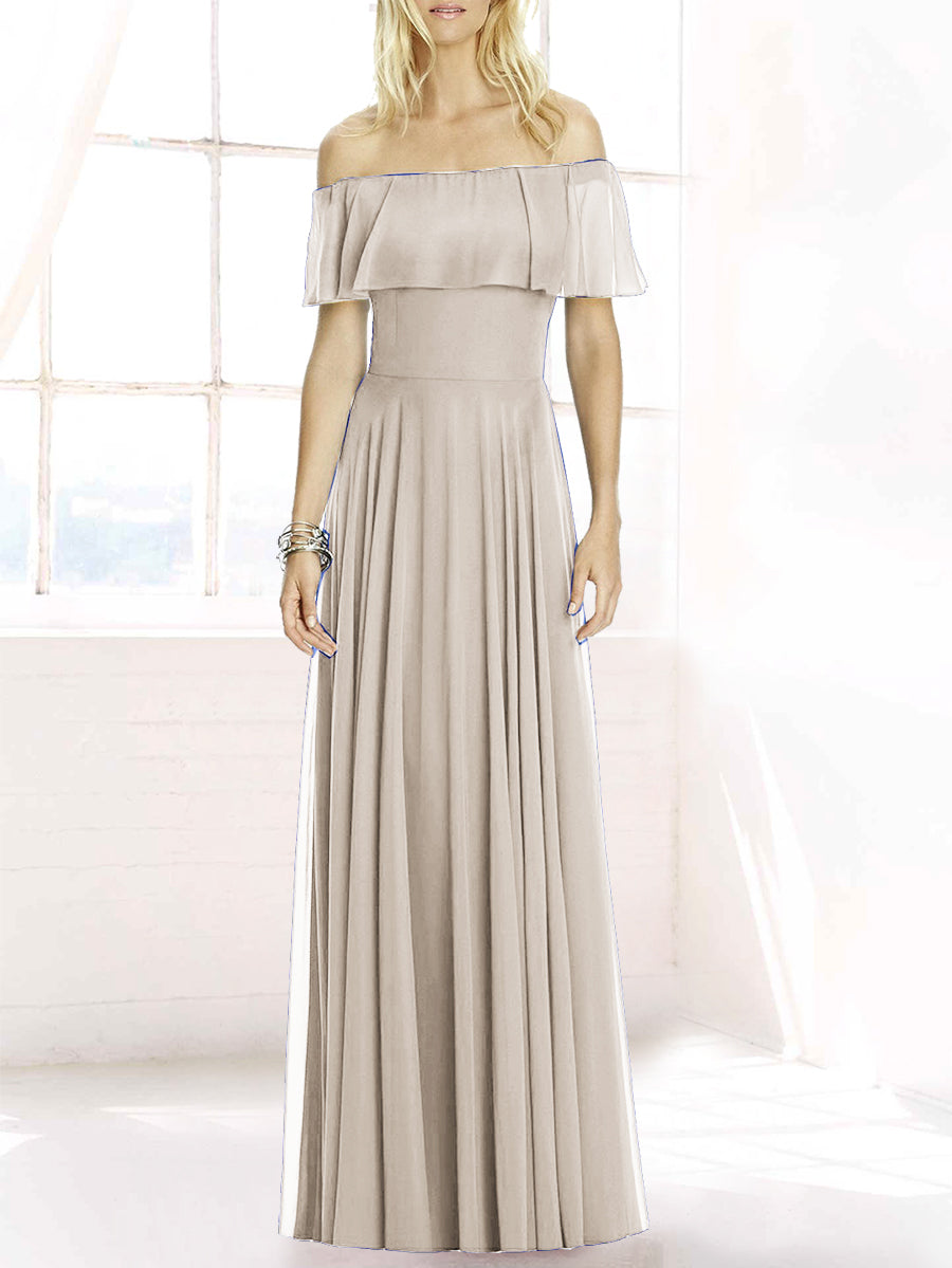 Chiffon Column Off the Shoulder Sleeveless Bridesmaid Dress-MB50084