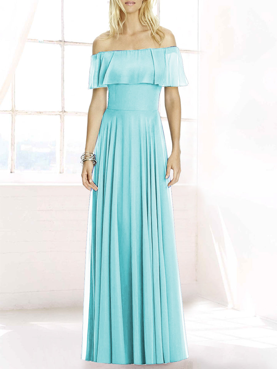 Chiffon Column Off the Shoulder Sleeveless Bridesmaid Dress-MB50084