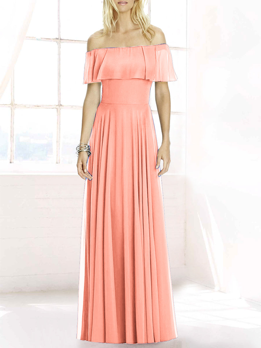 Chiffon Column Off the Shoulder Sleeveless Bridesmaid Dress-MB50084