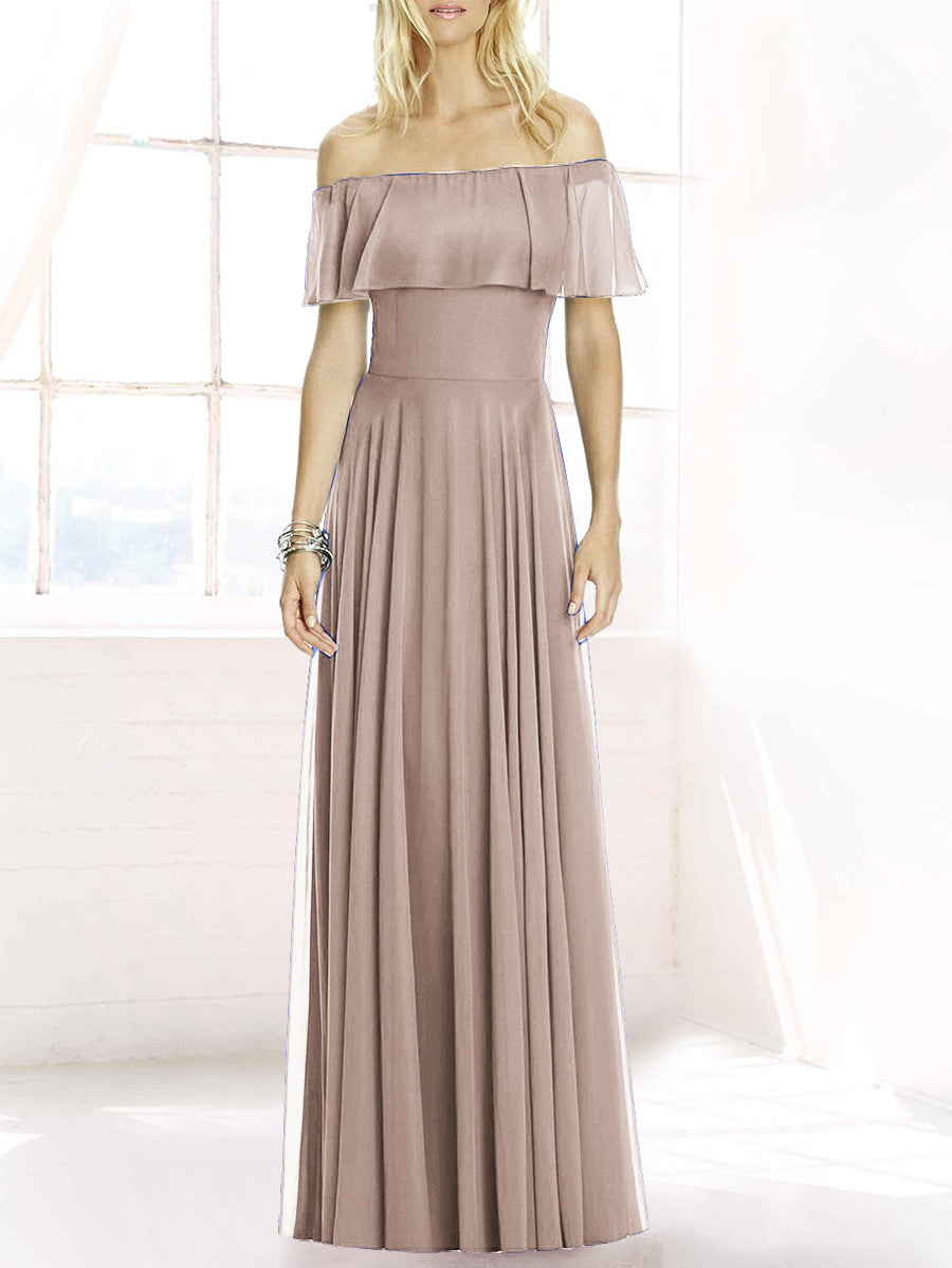 Chiffon Column Off the Shoulder Sleeveless Bridesmaid Dress-MB50084