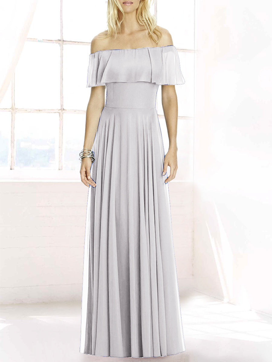 Chiffon Column Off the Shoulder Sleeveless Bridesmaid Dress-MB50084