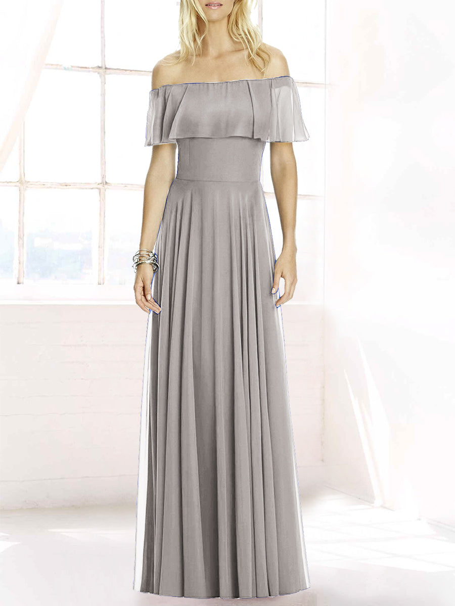 Chiffon Column Off the Shoulder Sleeveless Bridesmaid Dress-MB50084