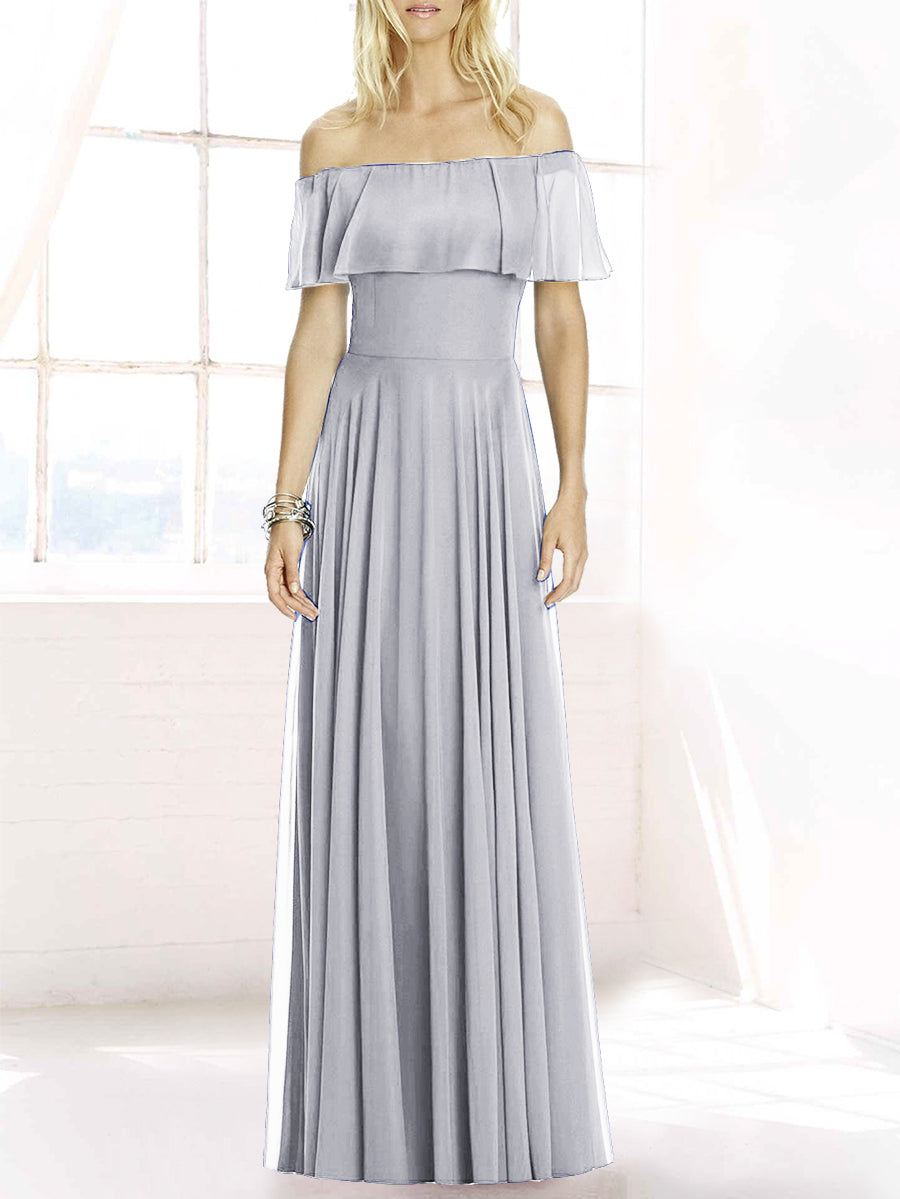 Chiffon Column Off the Shoulder Sleeveless Bridesmaid Dress-MB50084