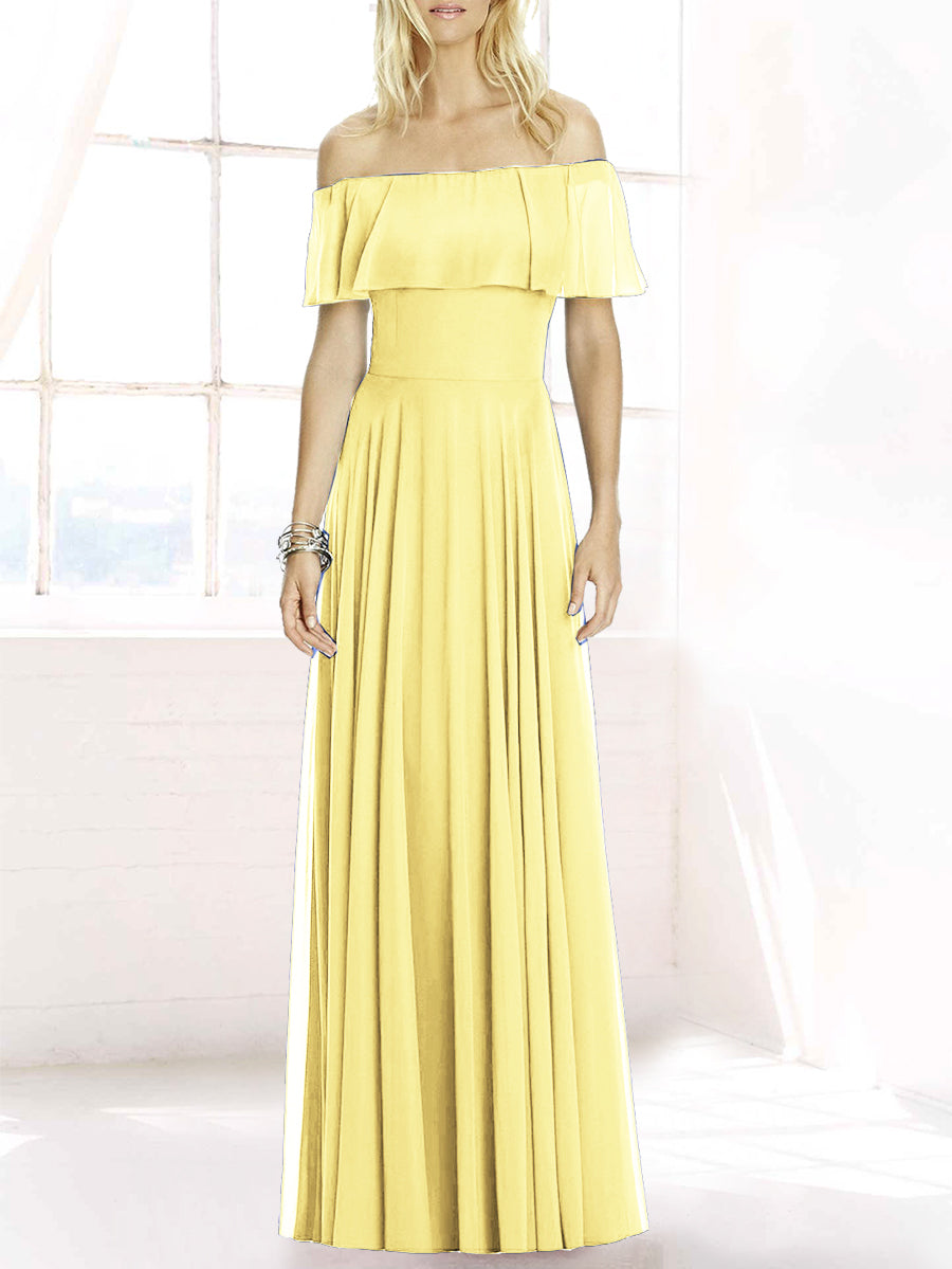 Chiffon Column Off the Shoulder Sleeveless Bridesmaid Dress-MB50084